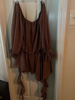 Missguided Brown Long Sleeve Chiffon Mini Dress